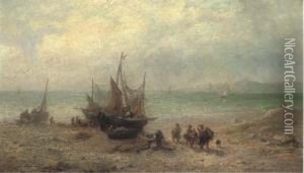 Unloading The Day's Catch Oil Painting - James John Hill
