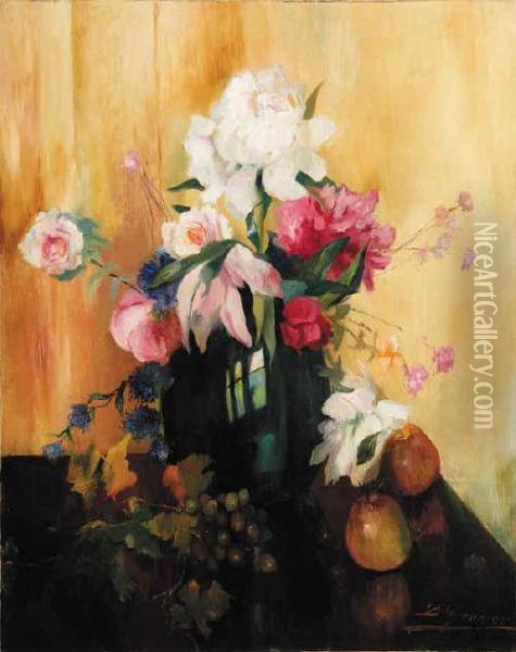 Still Life Of Flowers Oil Painting - Luis Graner Arrufi