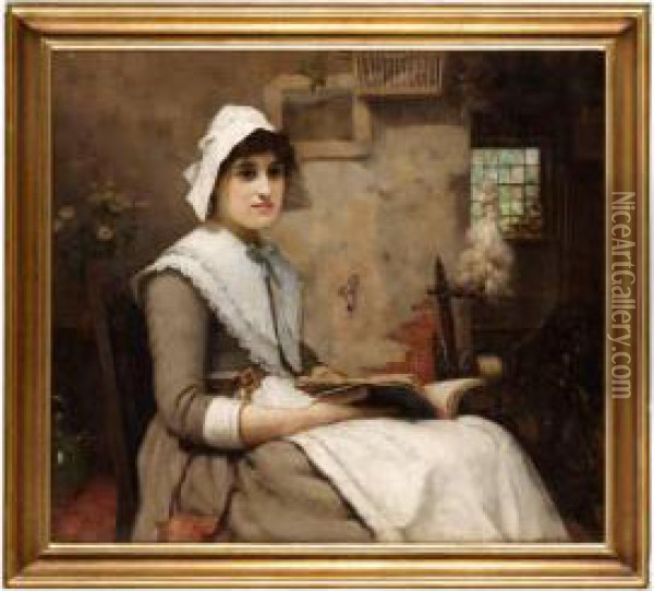 Interior Med Lasande Kvinna Oil Painting - William Peter Watson