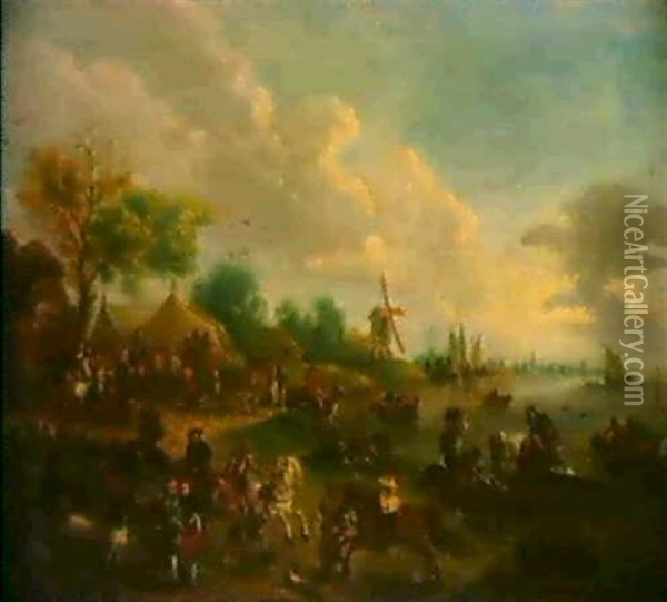 Pferdemarkt Am Rande Eines Dorfes Oil Painting - Theobald Michau