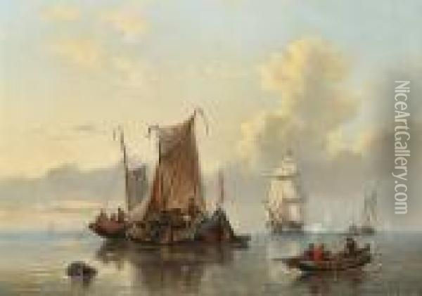 Shipping Off The Coast Oil Painting - George Willem Opdenhoff