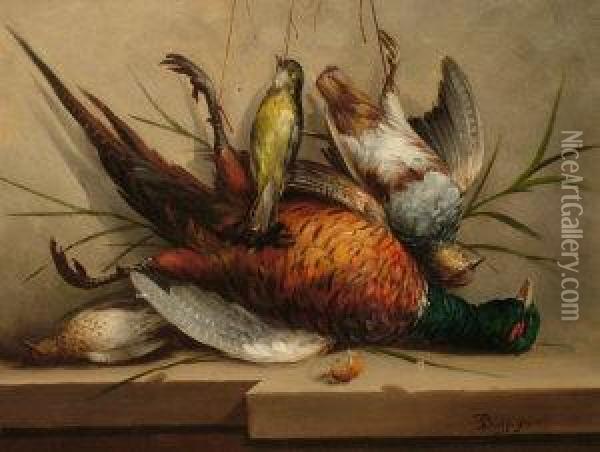 Still Life Of Dead Game Birds Oil Painting - Bourguignon