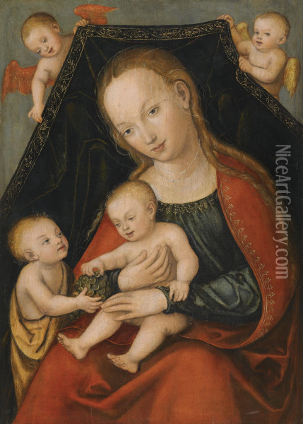 The Virgin And Child With St. John The Baptist And Two Angels Oil Painting - Lucas The Elder Cranach