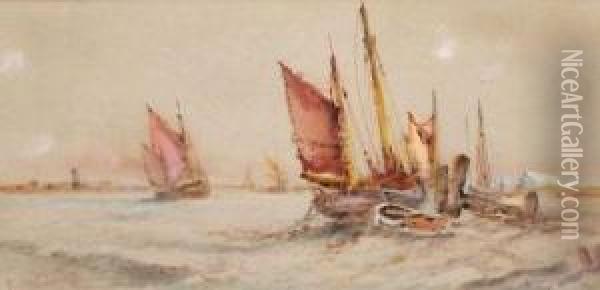 Fishing Boats At Sea Oil Painting - Frederick James Aldridge
