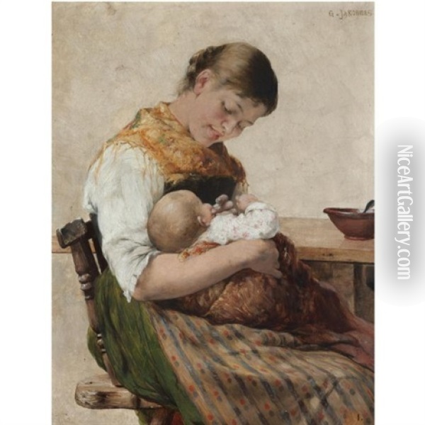 Maternal Affection Oil Painting - Georgios Jakobides