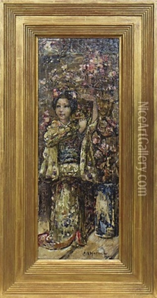 Geisha With Blossom Oil Painting - Edward Atkinson Hornel