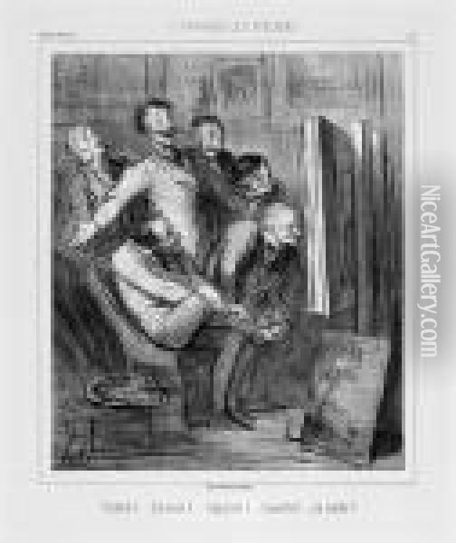 A Travers Les Ateliers - 
Fichtre! ... Epatant! ... Sapristi! ... Superbe! ... Ca Parle! ... Oil Painting - Honore Daumier