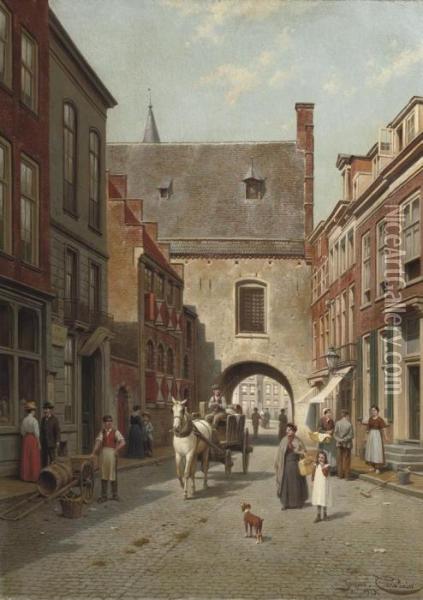 A Busy Day Near The Gevangenpoort, The Hague Oil Painting - Jacques Carabain
