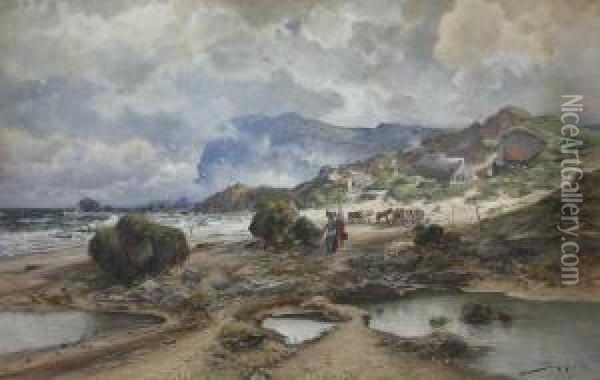 Ebbe Bei Dieppe, Bretagne Oil Painting - Jacques Matthias Schenker