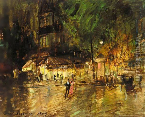 Sketch Of Paris By Night With Promenading Couple Oil Painting - Konstantin Alexeievitch Korovin