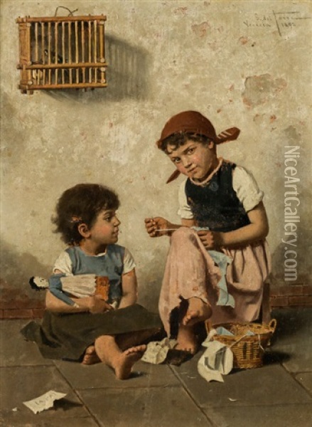 Die Kleine Naherin Oil Painting - Giulio Del Torre