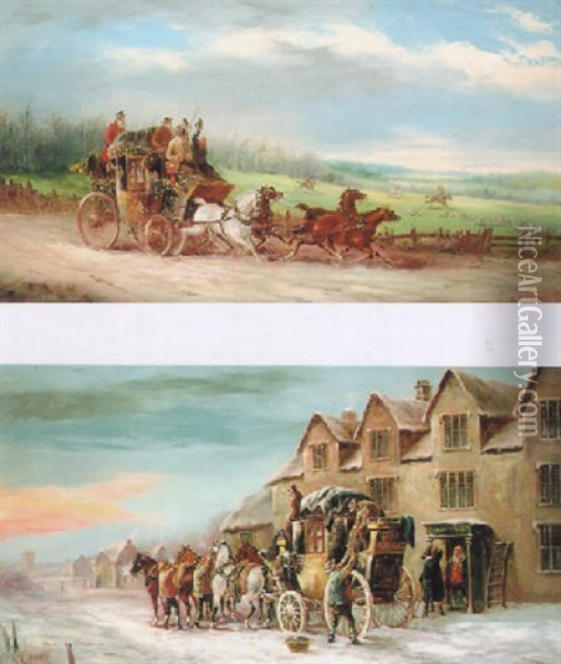 The Brighton London Mails Passing A Hunt Oil Painting - John Charles Maggs
