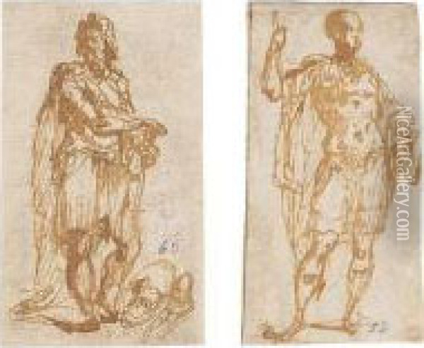 Two Studies Of Standing Roman Soldiers Oil Painting - Carlo Urbino
