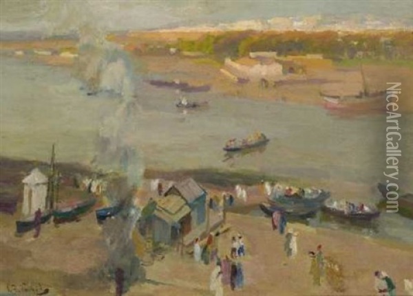 Anlegestelle An Nordafrikanischem Fluss Oil Painting - Elie Anatole Pavil