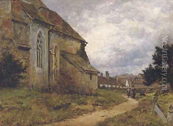 The village church, Shere, Surrey Oil Painting - Benjamin Williams Leader