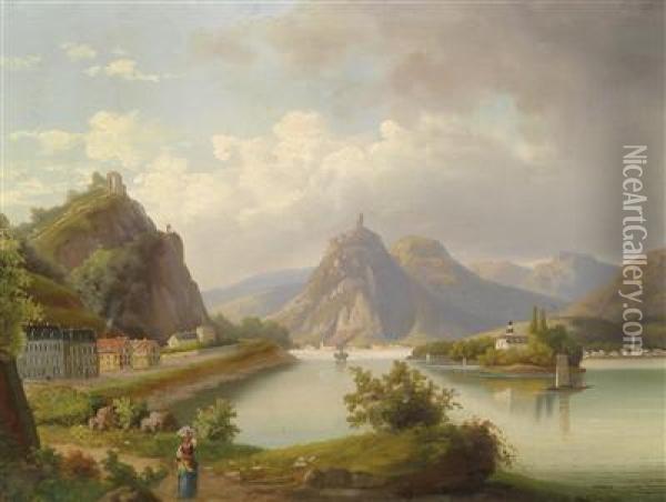 Circle Rhein Landscape Oil Painting - J. Wilhelm Jankowski