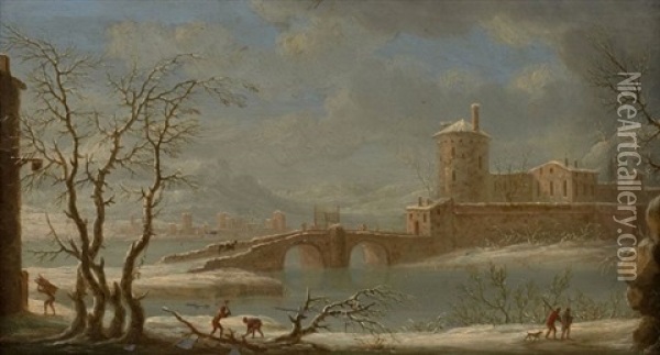 Paysage D'hiver Au Pont Oil Painting - Orazio Grevenbroeck