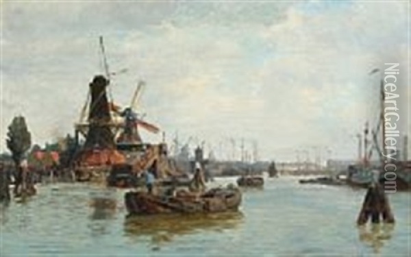 View Of Rotterdam Harbour Oil Painting - Vilhelm Karl Ferdinand Arnesen