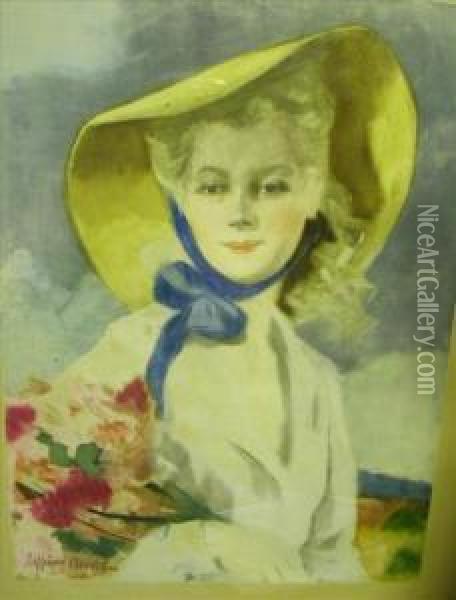 Lady With A Bouquet Oil Painting - Cyprien Boulet