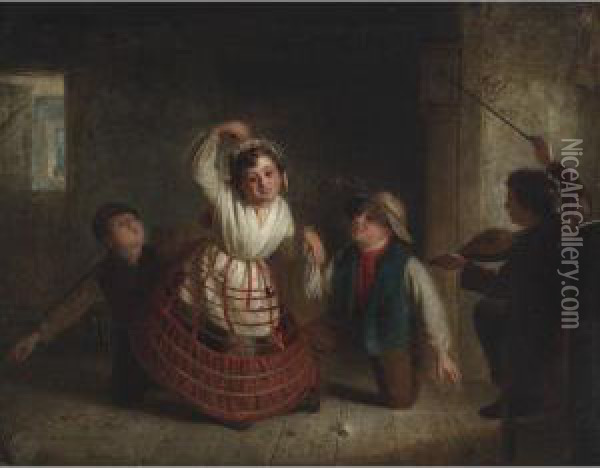 Children Play Acting A Proposal Oil Painting - Matthias Robinson
