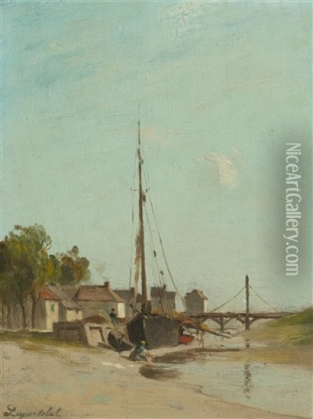 Flusslandschaft Mit Einem Segelboot Oil Painting - Charles Lapostolet