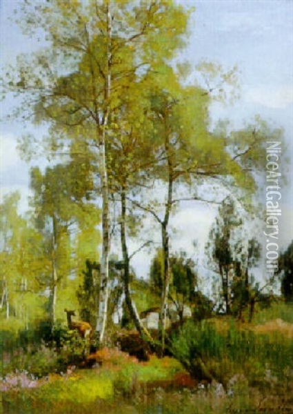 Biche Au Rocher Besnard, Foret De Fontainebleau Oil Painting - Eugene Antoine Samuel Lavieille