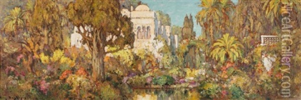 Vue D'une Villa A Alger Oil Painting - Eugene F. A. Deshayes