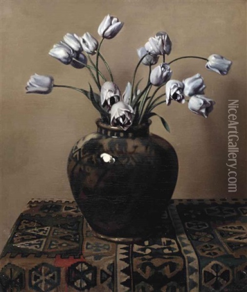A Still Life With Tulips In A Jar Oil Painting - Willem Arnoldus Witsen