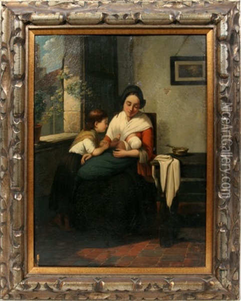 Mother And Children Oil Painting - Jan Jacobus Matthijs Damschroeder