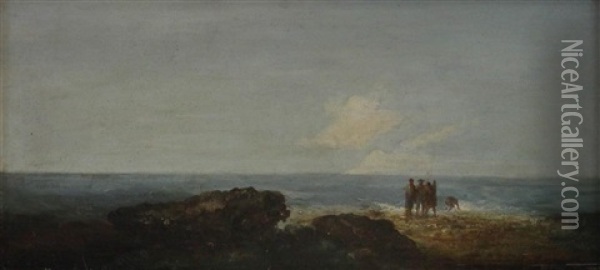 Coastal Scene With Fishermen Oil Painting - Paul Jean Baptiste Lazerges