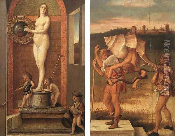 Four Allegories Prudence And Falsehood c. 1490 Oil Painting - Giovanni Bellini