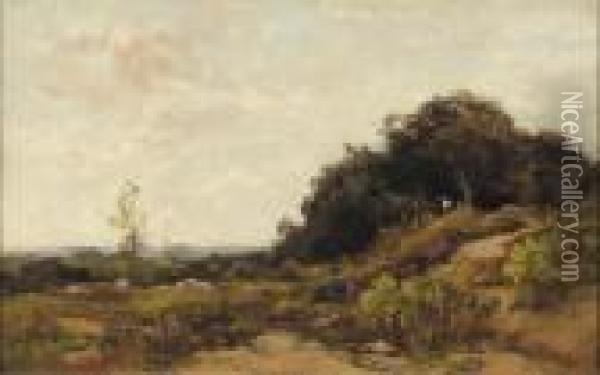 A Shepherd And Flock In The Dunes Oil Painting - Theophile Emile Achille De Bock