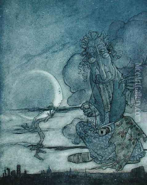 The Moon and her Mother, illustration from Aesops Fables, published by Heinemann, 1912 Oil Painting - Arthur Rackham