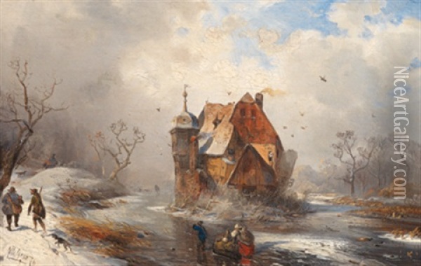 Winterlandschaft Mit Einer Wasserburg Oil Painting - Carl Hilgers