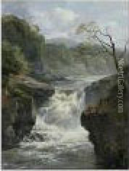 Fall On The Clyde, Cora Linn, Upper Fall Oil Painting - Edmund Gill
