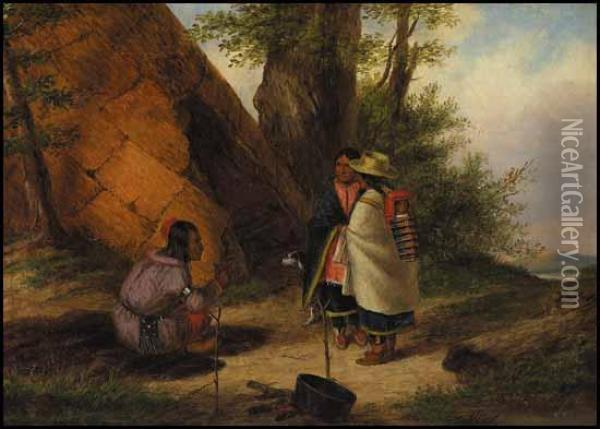 Indians Meeting By A Teepee Oil Painting - Cornelius Krieghoff