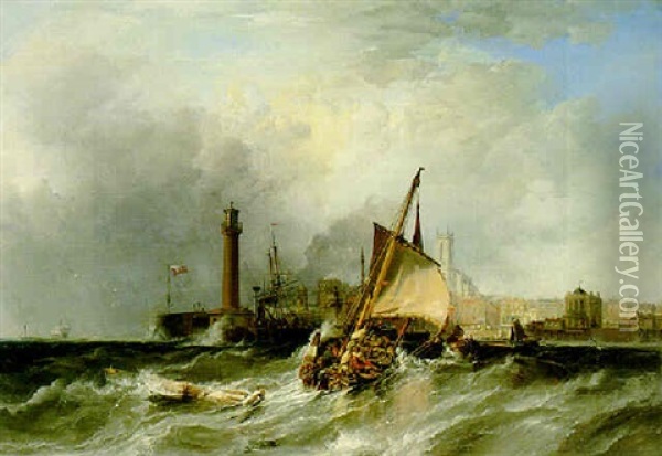 Margate, Shipping Scene In A Stiff Breeze Oil Painting - Sir George Chambers
