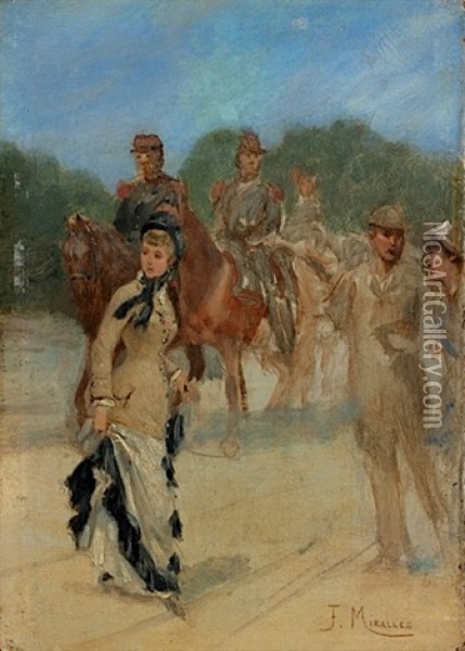 Elegante Et Militaires A Cheval Oil Painting - Francisco Miralles y Galup