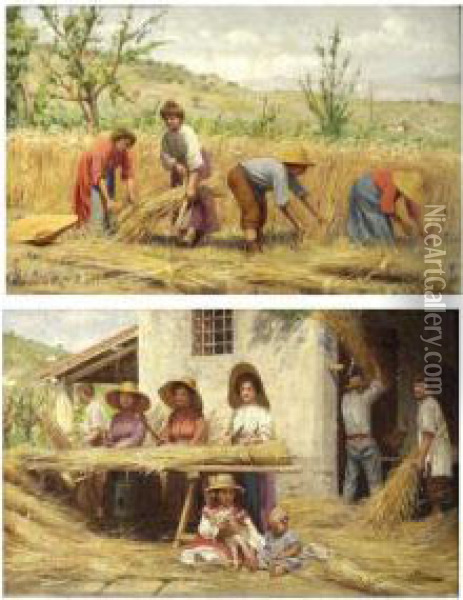 La Raccolta Del Grano Oil Painting - Giovanni Sandrucci