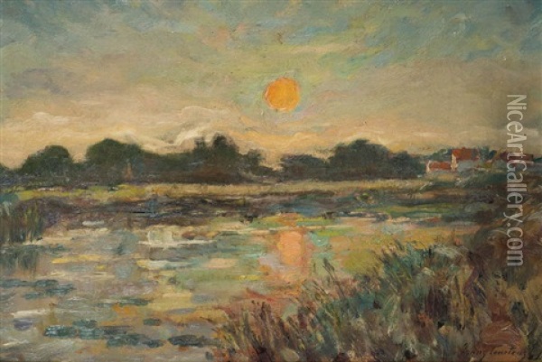 Crepuscule A Overmeere Oil Painting - Franz Courtens