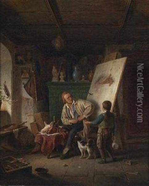In The Studio Oil Painting - Karl Von Enhuber