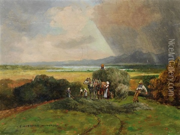 Heuernte In Voralpenlandschaft Oil Painting - Ernst Haymann