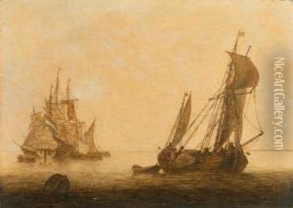Penschilderij - Ships On The Open Sea. Oil Painting - Cornelis Pietersz De Mooy