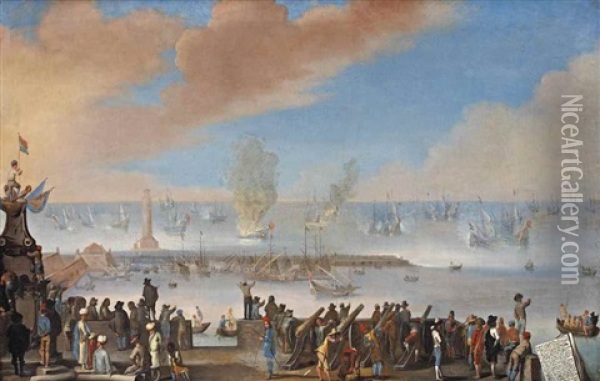 The Battle Of Livorno (leghorn) Oil Painting - Johannes Lingelbach