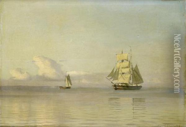A Brigantine Almost Becalmed In A Faint Breeze Oil Painting - Alfred Theodor Olsen