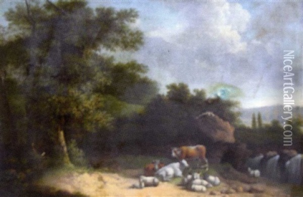 Troupeau Pres D'une Cascade Oil Painting - Henri-Joseph Antonissen
