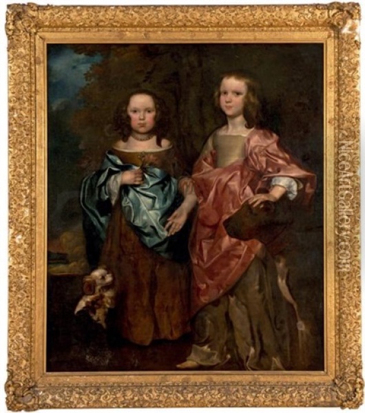 Portrait De Deux Enfants Et Leurs Chiens Oil Painting - William Gandy