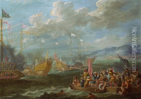 Seeschlacht Vor Der Kuste Oil Painting - Lambert de Hondt
