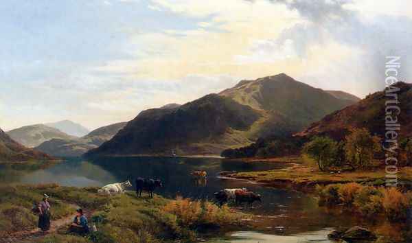 Cattle By A Lake Oil Painting - Sidney Richard Percy