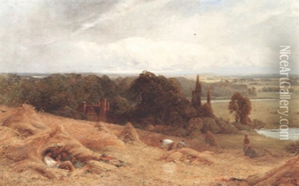 Harvesting At Woodcliff On The Thames Oil Painting - William Gosling